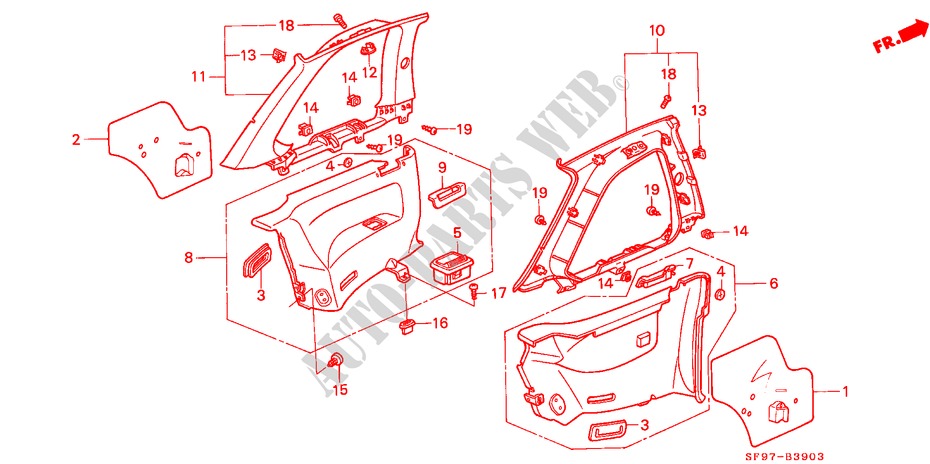 INTERIOR LINING for Honda PRELUDE 2.0I-16 4WS 2 Doors 4 speed automatic 1991