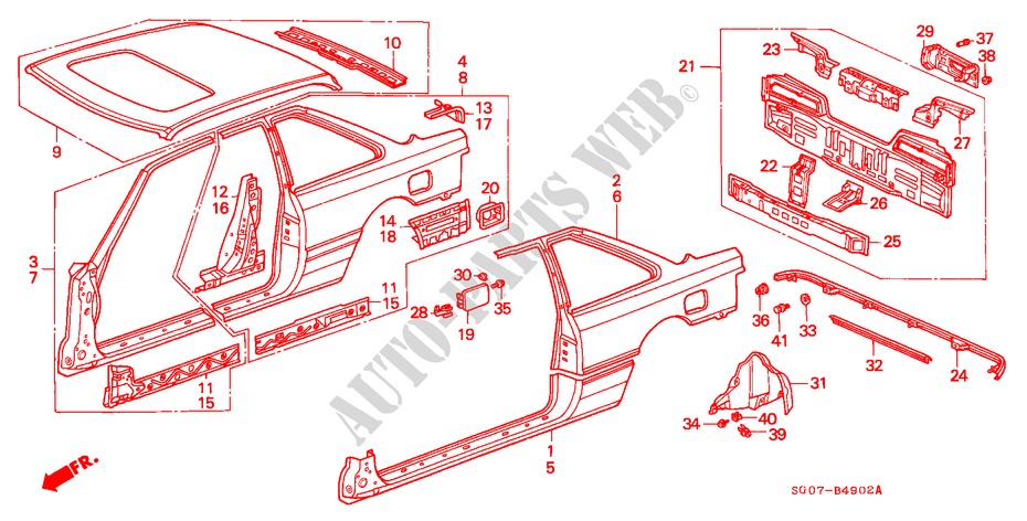 BODY STRUCTURE COMPONENTS (3) for Honda LEGEND COUPE V6 2.7I 2 Doors 4 speed automatic 1988