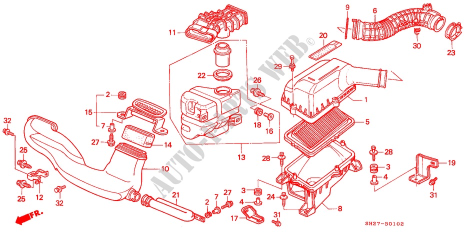 AIR CLEANER (PGM FI) (VTEC) for Honda CIVIC CRX 1.6I-VT 3 Doors 5 speed manual 1990