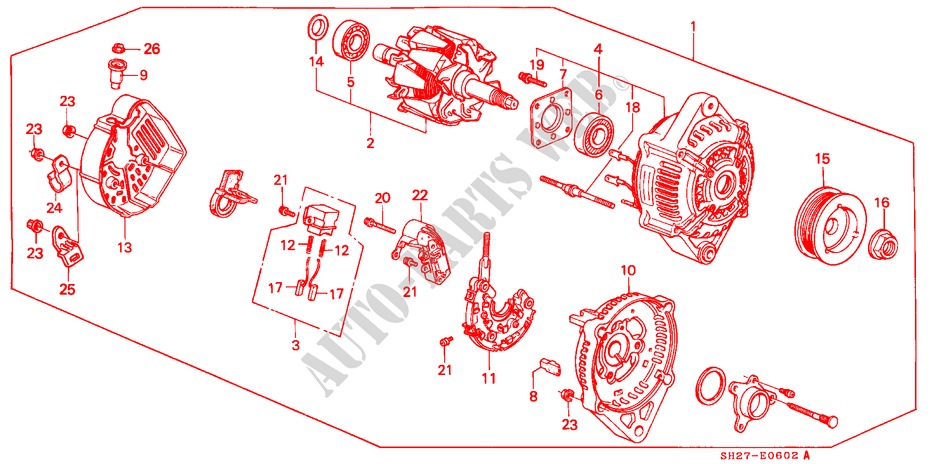ALTERNATOR (DENSO) for Honda CIVIC CRX 1.6I-16 3 Doors 5 speed manual 1990
