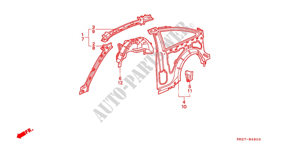 BODY STRUCTURE COMPONENTS (INNER PANEL)(2) for Honda CIVIC CRX 1.6I-16 3 Doors 5 speed manual 1989
