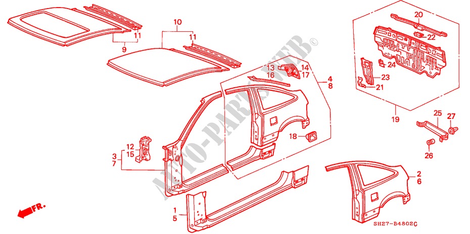 BODY STRUCTURE COMPONENTS (OUTER PANEL) for Honda CIVIC CRX 1.6I-16 3 Doors 5 speed manual 1989