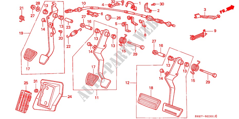 BRAKE PEDAL/CLUTCH PEDAL (LH) for Honda CIVIC CRX 1.6I-16 3 Doors 5 speed manual 1989