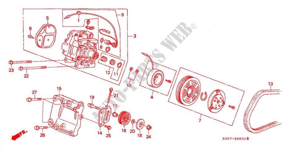 COMPRESSOR for Honda CIVIC CRX 1.6I-16 3 Doors 5 speed manual 1990