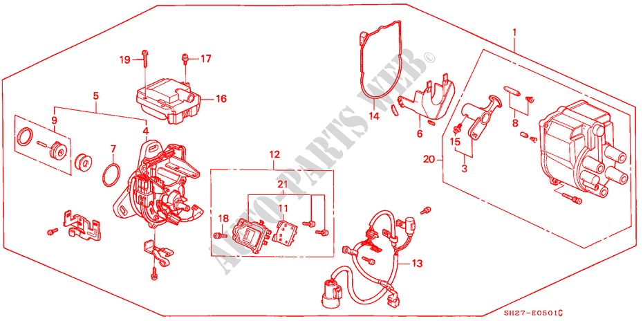 DISTRIBUTOR (TEC) for Honda CIVIC CRX 1.6I-16 3 Doors 5 speed manual 1990