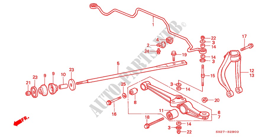 FRONT STABILIZER/ FRONT LOWER ARM (1) for Honda CIVIC CRX 1.6I-16 3 Doors 5 speed manual 1990