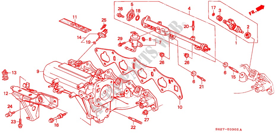 INTAKE MANIFOLD (PGM FI) (VTEC) for Honda CIVIC CRX 1.6I-VT 3 Doors 5 speed manual 1991
