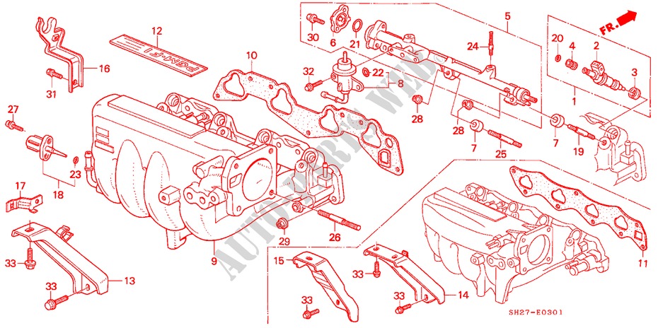INTAKE MANIFOLD (PGM FI) for Honda CIVIC CRX 1.6I-16 3 Doors 5 speed manual 1989