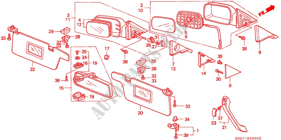 MIRROR/SUNVISOR for Honda CIVIC CRX 1.6I-16 3 Doors 5 speed manual 1989