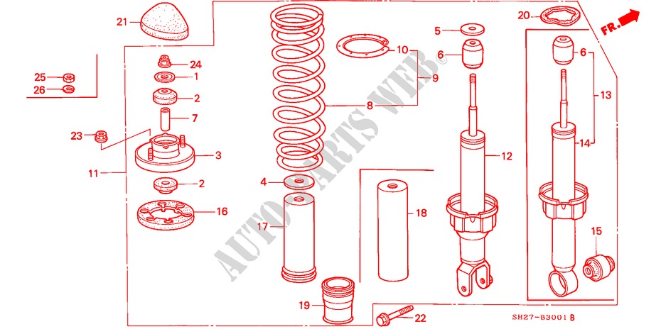 REAR SHOCK ABSORBER for Honda CIVIC CRX GL 3 Doors 4 speed automatic 1990
