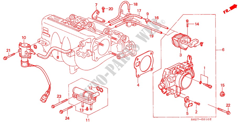 THROTTLE BODY (PGM FI) for Honda CIVIC CRX 1.6I-16 3 Doors 5 speed manual 1989