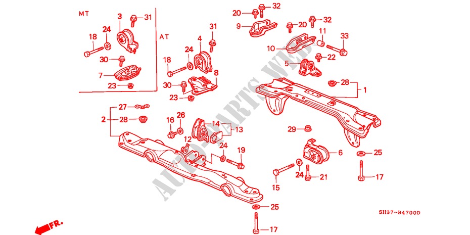 ENGINE MOUNTS (1) for Honda CIVIC 1.6I-16 3 Doors 5 speed manual 1991