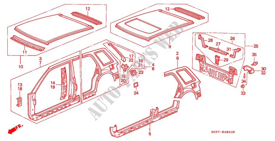BODY STRUCTURE COMPONENTS (3) for Honda CIVIC SHUTTLE 1.6I-4WD 5 Doors 5 speed manual 1990