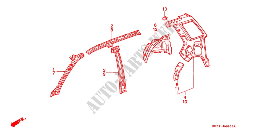 BODY STRUCTURE COMPONENTS (4) for Honda CIVIC SHUTTLE 1.6I-4WD 5 Doors 5 speed manual 1990