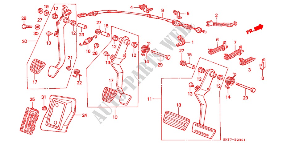 BRAKE PEDAL/CLUTCH PEDAL (1) for Honda CIVIC SHUTTLE GL 5 Doors 5 speed manual 1988