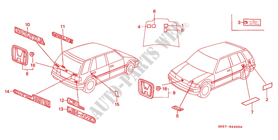 EMBLEM for Honda CIVIC SHUTTLE 1.6I-4WD 5 Doors 5 speed manual 1990