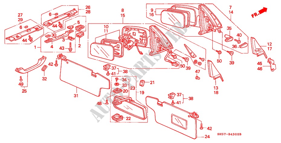 MIRROR/SUNVISOR for Honda CIVIC SHUTTLE 1.6I-4WD 5 Doors 5 speed manual 1990