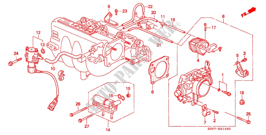 THROTTLE BODY (PGM FI)(2) for Honda CIVIC SHUTTLE 1.6I-4WD 5 Doors 5 speed manual 1990