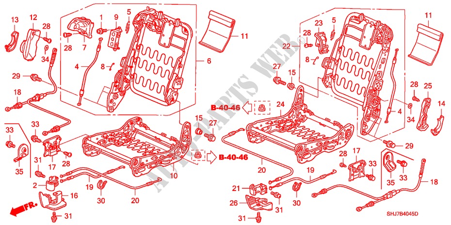 MIDDLE SEAT COMPONENTS(1) for Honda ODYSSEY EXL 5 Doors 5 speed automatic 2008