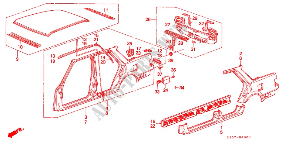 BODY STRUCTURE COMPONENTS (4)(4D) for Honda ACCORD 2.0I-16 4 Doors 5 speed manual 1988