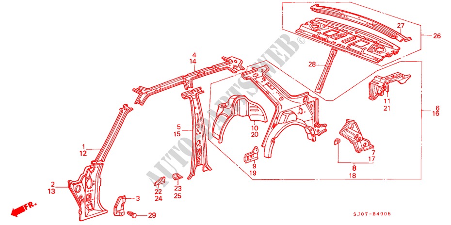 BODY STRUCTURE COMPONENTS (6)(4D) for Honda ACCORD 2.0I-16 4 Doors 5 speed manual 1988