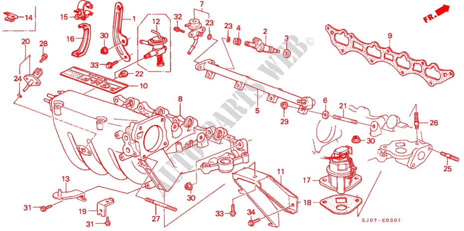 FUEL INJECTOR/ INTAKE MANIFOLD (PGM FI) for Honda ACCORD 2.0I-16 4 Doors 5 speed manual 1988