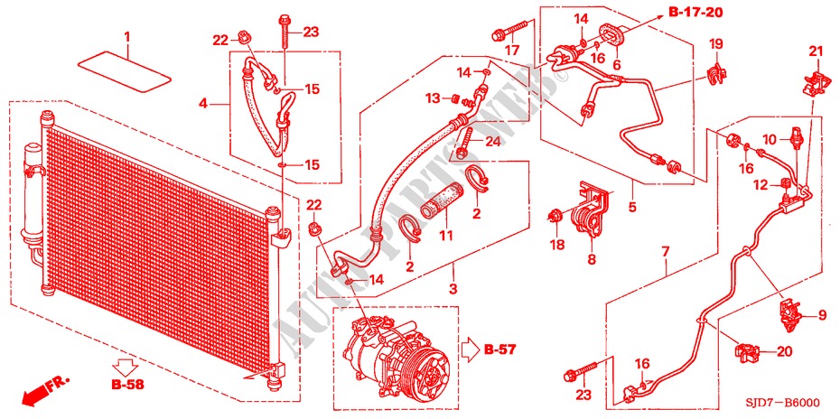 AIR CONDITIONER (HOSES/PI PES)(1.7L)(LH) for Honda FR-V 1.7 COMFORT 5 Doors 5 speed manual 2005