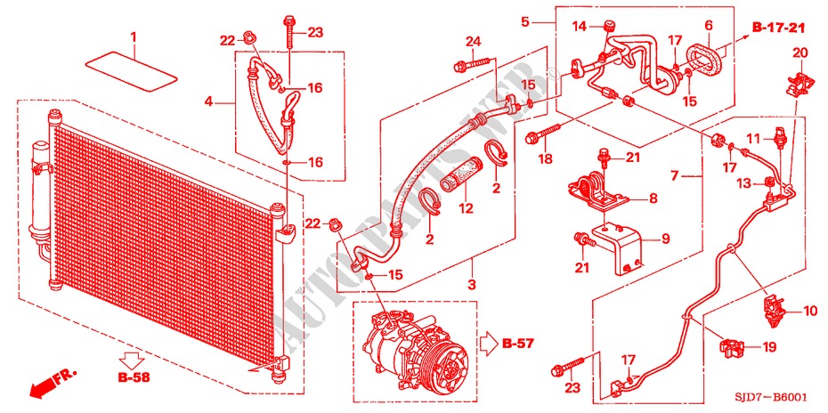 AIR CONDITIONER (HOSES/PI PES)(1.7L)(RH) for Honda FR-V 1.7 SE 5 Doors 5 speed manual 2006
