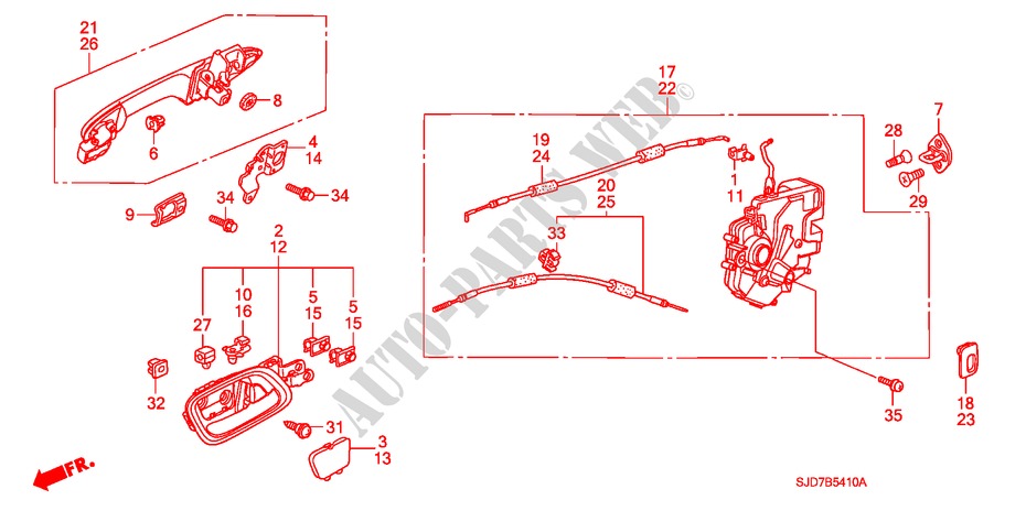 REAR DOOR LOCK/ OUTER HANDLE for Honda FR-V 2.2 COMFORT 5 Doors 6 speed manual 2006