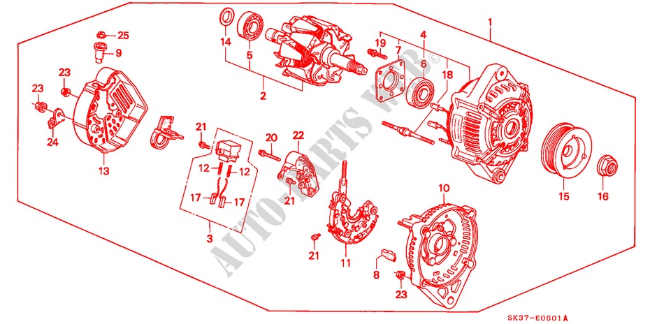 ALTERNATOR (DENSO) for Honda CONCERTO 1.6I-16 5 Doors 5 speed manual 1993