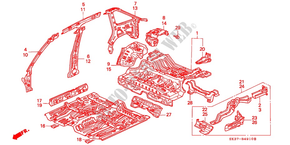 BODY STRUCTURE COMPONENTS (INNER PANEL) for Honda CONCERTO 1.6I 5 Doors 4 speed automatic 1990