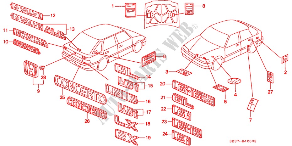 EMBLEM for Honda CONCERTO 1.6I-16 5 Doors 5 speed manual 1993