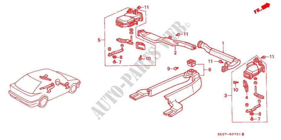 HEATER DUCT (RH) for Honda CONCERTO 1.6I-16 5 Doors 5 speed manual 1993