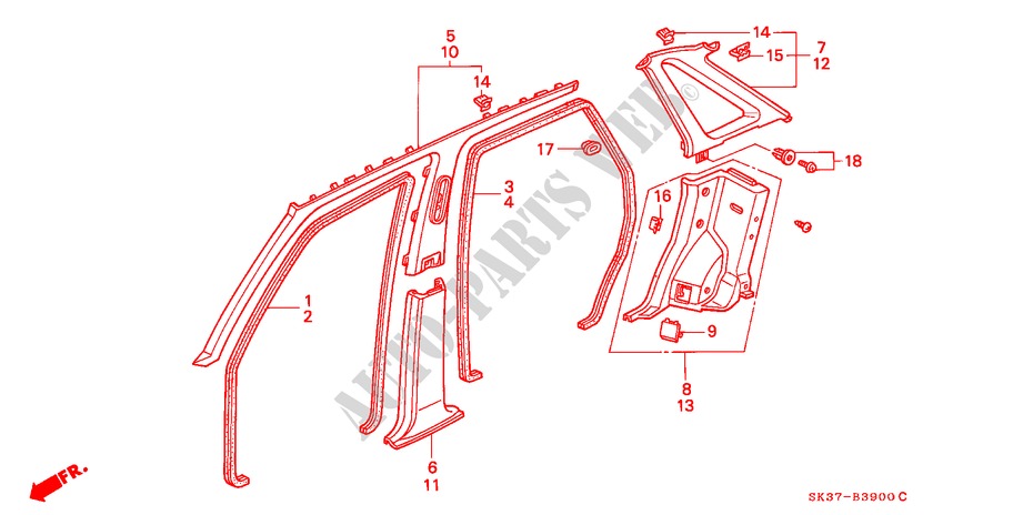 OPENING TRIM for Honda CONCERTO 1.6I 5 Doors 4 speed automatic 1990