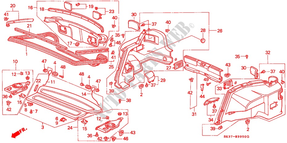 REAR SHELF/ TAILGATE LINING for Honda CONCERTO 1.6I-16 5 Doors 5 speed manual 1993
