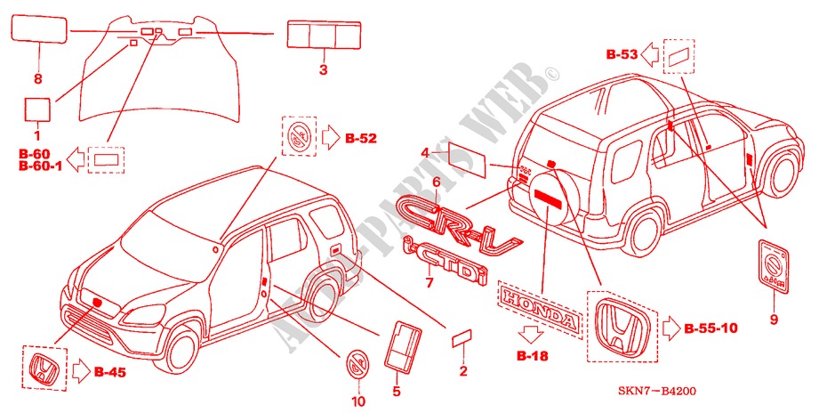 EMBLEMS/CAUTION LABELS for Honda CR-V DIESEL ES             DPF 5 Doors 6 speed manual 2005