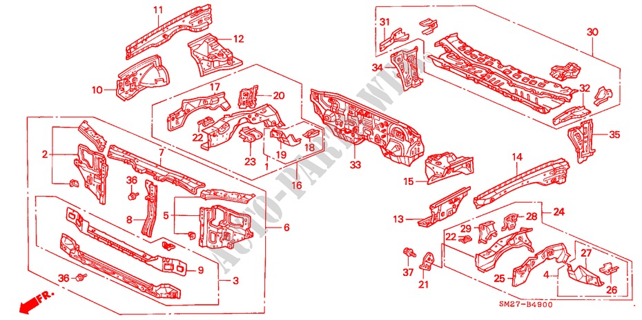 BODY STRUCTURE COMPONENTS (FRONT BULKHEAD) for Honda ACCORD COUPE 2.0I 2 Doors 4 speed automatic 1993