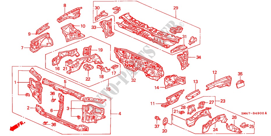 BODY STRUCTURE COMPONENTS (FRONT BULKHEAD) for Honda ACCORD 2.0 4 Doors 5 speed manual 1990