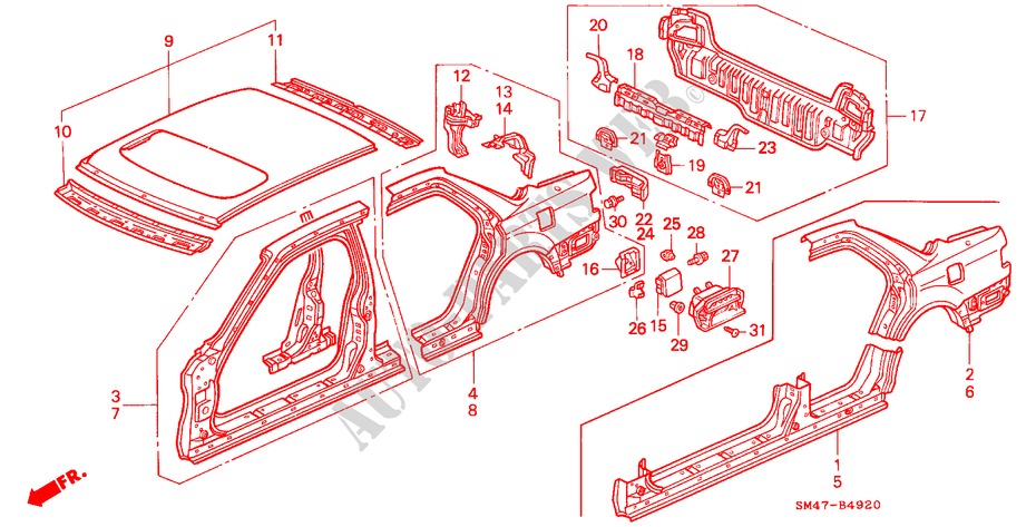 BODY STRUCTURE COMPONENTS (OUTER PANEL) for Honda ACCORD 2.0 4 Doors 4 speed automatic 1990