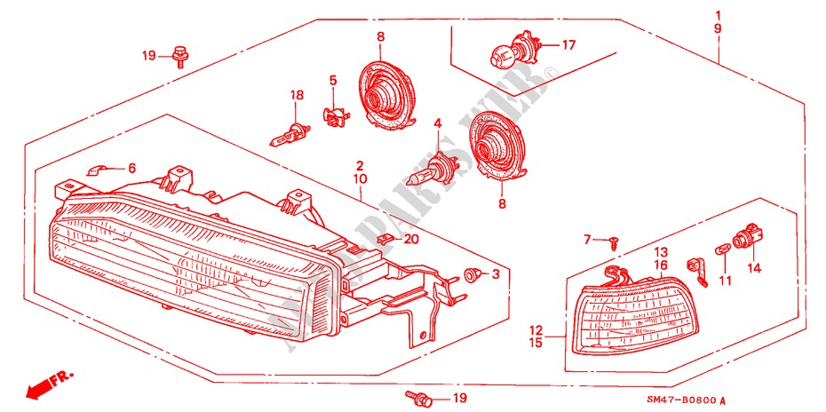 HEADLIGHT for Honda ACCORD LX 4 Doors 5 speed manual 1990