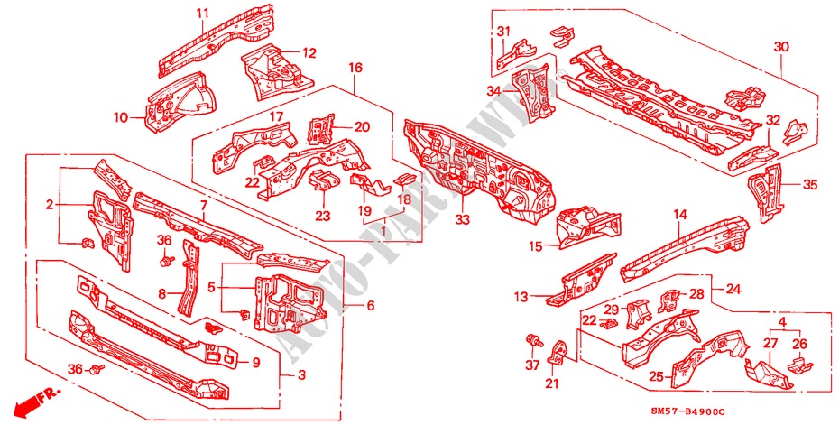 BODY STRUCTURE COMPONENTS (FRONT BULKHEAD) for Honda ACCORD WAGON 2.2I 5 Doors 5 speed manual 1993