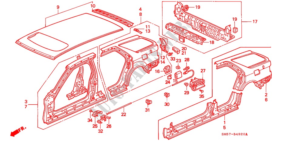 BODY STRUCTURE COMPONENTS (OUTER PANEL) for Honda ACCORD WAGON 2.2I 5 Doors 5 speed manual 1993