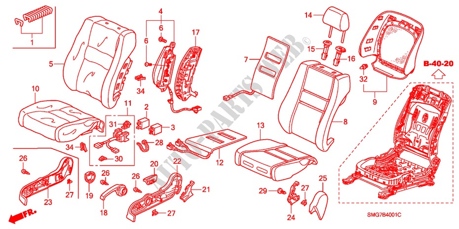 FRONT SEAT (R.) for Honda CIVIC 2.2 BASE 5 Doors 6 speed manual 2006