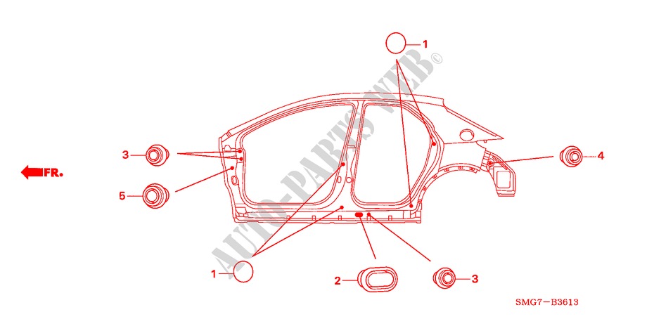 GROMMET (SIDE) for Honda CIVIC 2.2 COMFORT    DPF 5 Doors 6 speed manual 2007