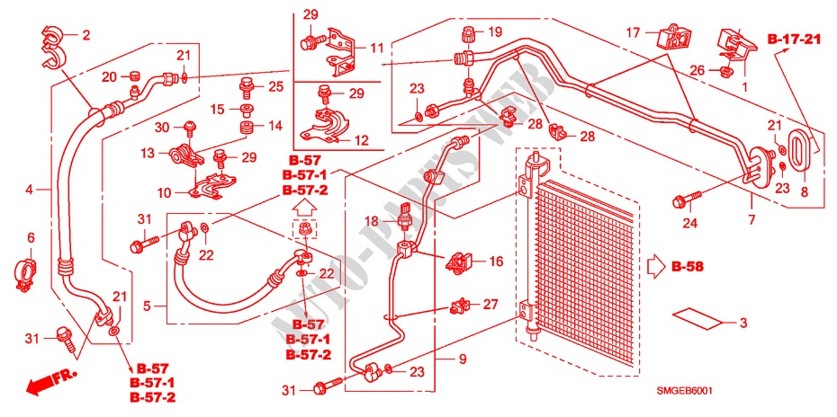 AIR CONDITIONER(HOSES/PIP ES)(RH) for Honda CIVIC 1.4 GT 5 Doors 6 speed manual 2010