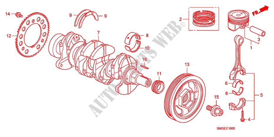 CRANKSHAFT/PISTON(1.4L) for Honda CIVIC 1.4 SPORT 5 Doors 6 speed manual 2009
