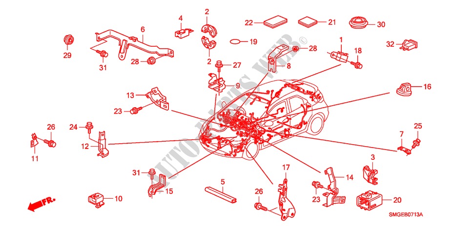 HARNESS BAND/BRACKET(RH)( 2) for Honda CIVIC 2.2 EX 5 Doors 6 speed manual 2009