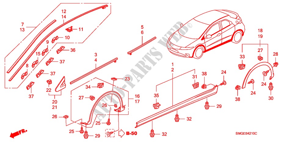MOLDING/SIDE SILL GARNISH for Honda CIVIC 1.8 SPORT 5 Doors 6 speed manual 2010
