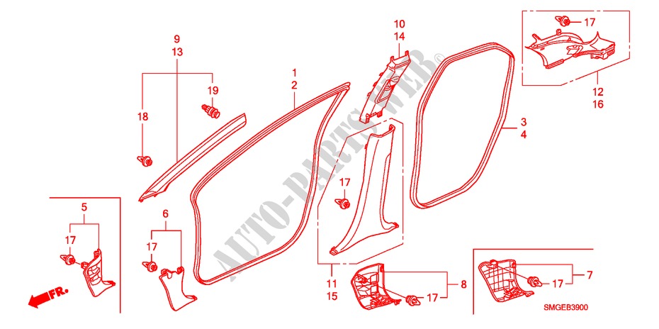 PILLAR GARNISH for Honda CIVIC 1.8 SPORT 5 Doors 6 speed manual 2010