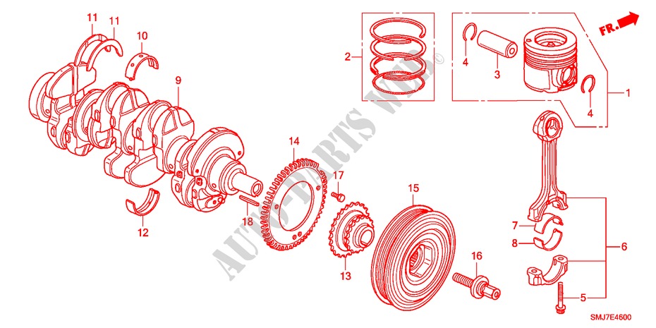 CRANKSHAFT/PISTON(DIESEL) for Honda CIVIC 2.2SPORT 5 Doors 6 speed manual 2011